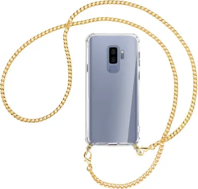 Produktbild von Handykette Backcover-Schutzhülle mit Band (Metall goldfarben) für Samsung Galaxy S9+ / S9 Plus - goldfarbene Kette