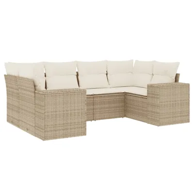 Produktbild von vidaXL 6-tlg. Garten-Sofagarnitur mit Kissen Beige Poly Rattan