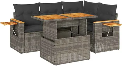 Zdjęcie produktu dla vidaXL 5-częściowa sofa ogrodowa z poduszkami szary rattan akacja