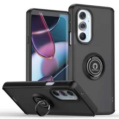 Obrázek produktu pro Pouzdro pro Motorola Edge X30 / X30 Pro matné průsvitné TPU pouzdro s prstencovým držákem a stojánkem Černý