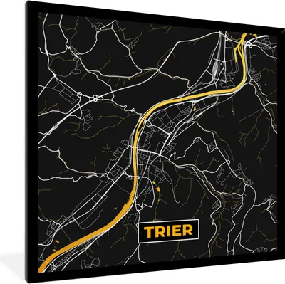 Produktbild von MuchoWow® Gerahmtes Poster Schwarz und Gold - Stadtplan - Trier - Deutschland - Karte 40x40 cm - Poster mit Schwarzem Bilderrahmen Wandposter Rahmen Foto Bilder - Mit Rahmen - Wanddekoration Schlafzimmer