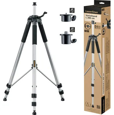 Produktbild von Laserliner Stativ VarioStand L 200 cm, Laserstativ, Messstativ, Aluminium, Kurbelhub, 1/4"-/5/8"-Adapter, Arbeitshöhe 70-200 cm, 1,9 kg