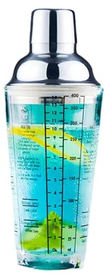 Produktbild von 400 ml Glas-Cocktail-Shaker, Martini-Shaker bedruckt mit 6 Getränkerezepten, gemessenes Mischglas und Edelstahl-Getränke-Shaker, bestes Geschenk für Anfänger