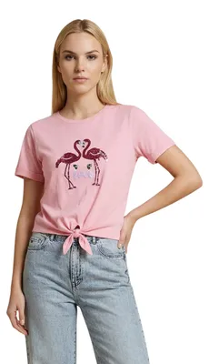 Produktbild von Only ONLDORA S/S KNOT FOLD-UP TOP JRS Damen T-Shirt Rosa : Größe - M Größe: M