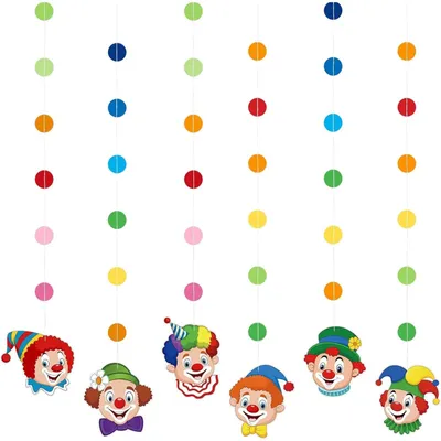 Clown-Girlande, 6 Stück, bunt, Spiralgirlanden mit Wimpelkette, Karneval Deko