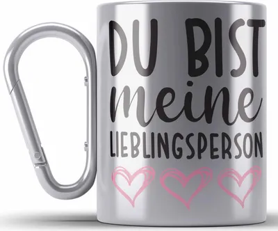 Produktbild von Trendation - Lieblingsmensch Lieblingsperson Edelstahl Tasse Karabiner Geschenk Beste Freundin Freund Edelstahl Tasse Karabiner mit Spruch (Silber)