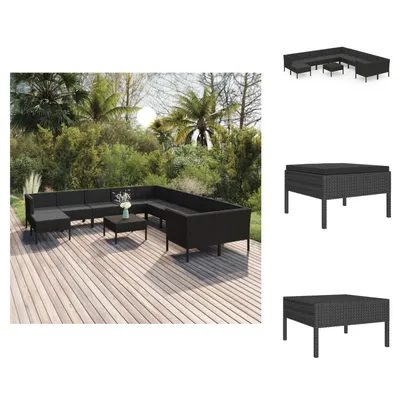Produktbild von vidaXL 12-tlg. Garten-Lounge-Set mit Auflagen Poly Rattan Schwarz -  Gartenmöbel-Sets