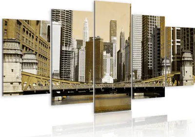 Produktbild von Leinwandbilder Chicago 200x100 cm Vlies Leinwandbild 5 tlg Kunstdruck modern Wandbilder XXL Wanddekoration Design Wand Bild - City Stadt Skyline Architektur 030218-1
