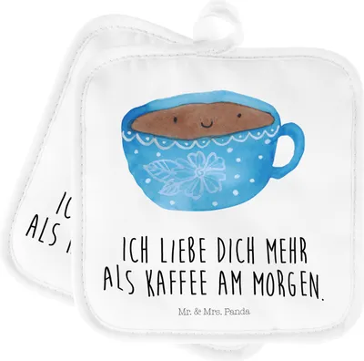 Produktbild von Mr. & Mrs. Panda Topflappen Kaffee Tasse - Weiß - Geschenk, Liebe, Genuss, Topfuntersetzer, Lustige Sprüche, Geschmack, Ofenlappen, Kochlappen, Glücklich, Set, topfhalter