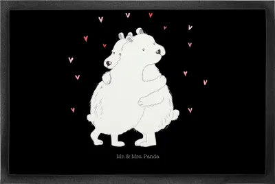 Produktbild von Mr. & Mrs. Panda Schmutzmatte Eisbär Umarmen 50 x 75 cm - Schwarz - Geschenk, Bodenvorleger, fußmatte, Lustige Sprüche, Fussmatte, Schmutzfangmatte, Abtreter