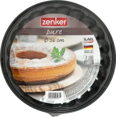 Immagine prodotto di Zenker Pure Springform mit Flach- und Rohrboden, Spring Form, Backform, Kuchenform, Ilag Special, Schwarz, Ø 26 cm, 3967