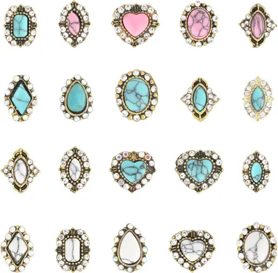 Productafbeelding van Nagelbedels Set - Western Decoraties - DIY Manicure - Turquoise Edelsteen - 20 Stuks - Wit Blauw Roze