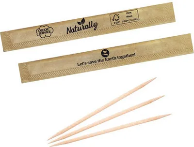 Produktbild von 2000x Zahnstocher aus Holz rund in ECO-Papier gehüllt Ø2mm 65mm