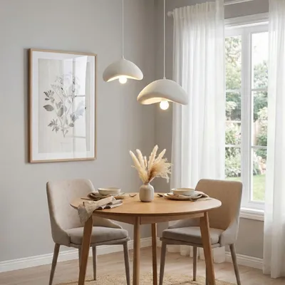 Immagine prodotto di Opviq, lampada da soffitto moderna (struttura in metallo, calotta in fibra di vetro) | Regolabile in altezza 35-106 cm | Bianco, Ø40 cm | 2 x E27 max 40 W | Ideale per hotel e abitazioni moderne, IP20
