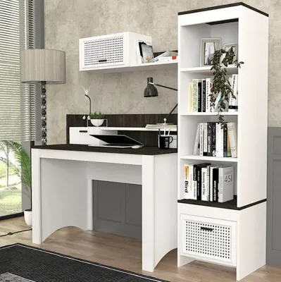 Produktbild von Jugendzimmer Set Schreibtisch + Wandregal + Bücherregal Kindermöbel Weiße 3tlg