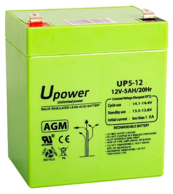 Produktbild von U-Power AGM Batterie 12V 5Ah, VRLA Bleiakku wartungsfrei, wiederaufladbar, Fasto