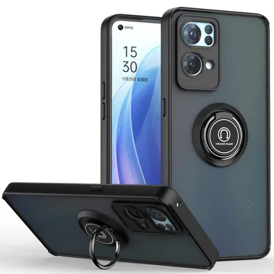 Immagine prodotto di Custodia per OPPO Reno7 Pro 5G opaca traslucida in TPU con supporto ad anello e supporto Nero
