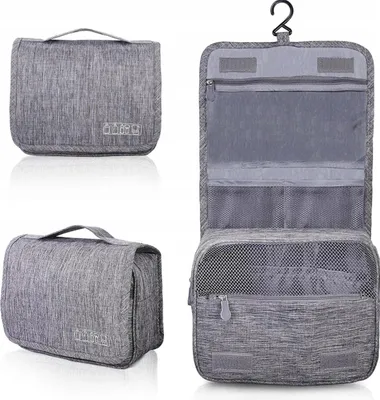 Produktbild von Reise-Kosmetiktasche - Kosmetiktasche für unterwegs - Organizer für Kosmetika - Tasche für Damen und Herren - Grau - geräumig