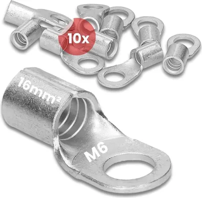 Produktbild von 10 Stück Kalitec Q16-6 Quetschkabelschuh 16mm² M6 I Unisoliert I Dornpressung I Für mehr-, fein- und feinstdrähtige Leiter I Kabelschuh 16mm²