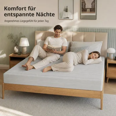 Produktbild von Komfortschaummatratze 160x200 cm, 16 cm hoch, atmungsaktiver 3D-Strickbezug, abnehmbar und waschbar, Rollmatratze, Hellgrau, KI-generiertes Bild