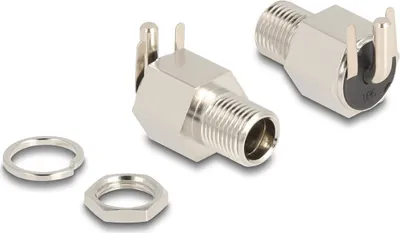 Produktbild von Delock Steckverbinder DC 5,5 x 2,1 mm Buchse zum Einbau Lötversion gewinkelt - Sechskant 20 V / 10 A