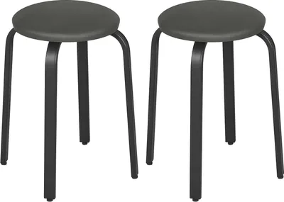 Produktbild von EUGAD 2 x  Esszimmerhocker, Polsterhocker mit Kunstlederbezug, Stapelbar, Grau