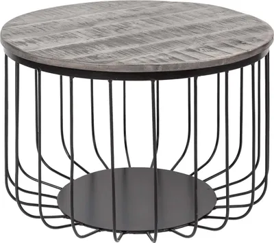 Zdjęcie produktu dla riess-ambiente Okrągły stolik kawowy FACTORY LOFT 60cm szary drewno mango czarna metalowa rama stolik boczny stolik