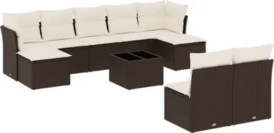 Produktbild von vidaXL 10-tlg. Garten-Sofagarnitur mit Kissen Braun Poly Rattan
