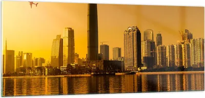 Produktbild von Bilder auf glas - Stadt â € <Agglomeration Fluss Flugzeug - 100x40cm - Glasbilder - Wandbilder - Kunstdruck - Wanddekoration aus Glas - Glas Bilder - Wandbild auf Glas - GAB100x40-2726