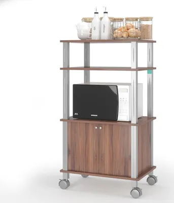 Immagine prodotto di KOMFOTTEU Scaffale da cucina a 3 ripiani, scaffale per microonde, scaffale per microonde su rotelle, scaffale da fornaio, scaffale a colonna con ante, mobile per microonde, carrello da cucina in legno, carrello ausiliario 60x40x98 cm