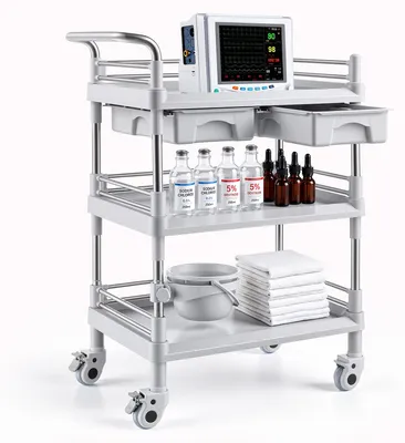 Obrázok produktu pre VEVOR, lekársky vozík, 50 kg, laboratórny vozík, servisný vozík pre zdravotníctvo, rozmer 720x445x990 mm, vozík na prepravu pre kliniky, nemocnice, kozmetické salóny a laboratóriá, kozmetický vozík s odkladacími plochami, zásuvkami, kolieskami a rukoväťou