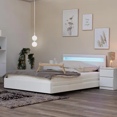 Produktbild von HOME DELUXE - LED Bett NUBE mit Schubladen 140 x 200 Weiß, inkl. Lattenrost