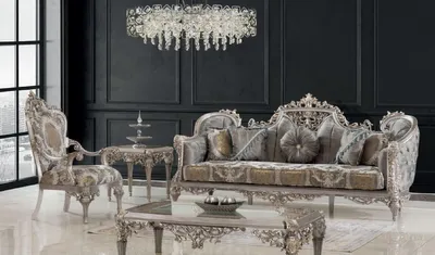 Produktbild von Casa Padrino Luxus Barock Wohnzimmer Set Grau / Silber / Gold - 2 Sofas & 2 Sessel & 1 Couchtisch & 2 Beistelltische - Handgefertigte Wohnzimmer Möbel im Barockstil - Edel & Prunkvoll