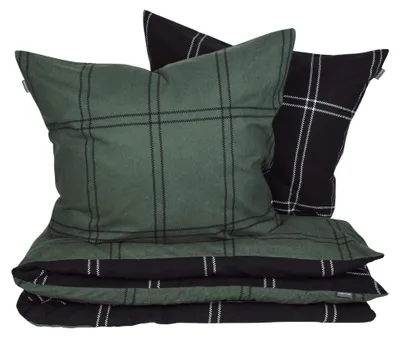 Produktbild von SCHIESSER Bettwäscheset Ellis | Kariert | Feinbiber | 2-teilig | 100% Baumwolle | Kuschelweich | YKK-Reißverschluss | 135x200 cm + 80x80 cm | Dunkelgrün