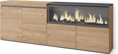 Produktbild von Sideboard, Highboard, 208x35x75cm, 4 Türen, Elektrokamin XXL, Eiche farbe