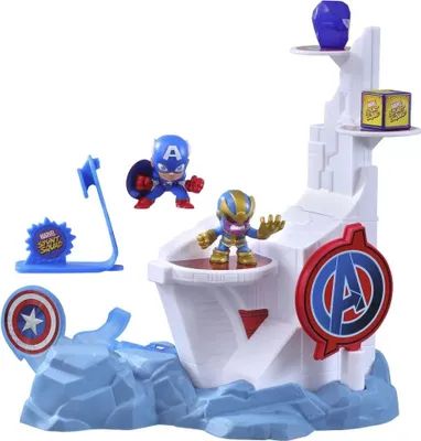 A toy playset featuring Marvel characters Captain America and Thanos.