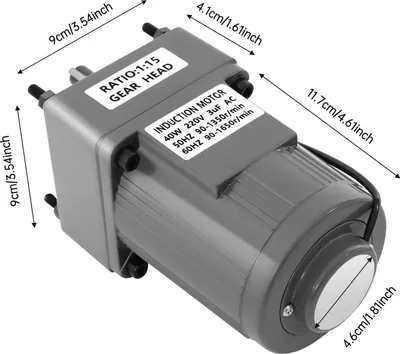Obrázok produktu pre Motor s prevodovkou – jednofázový asynchrónny AC motor – 40 W, 220 V – otáčky 0–90 ot/min, plynulá regulácia – prevodový pomer 15:1 – s regulátorom otáčok