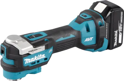Produktbild von Makita Akku-Multifunktionswerkzeug 18V / 5,0 Ah, 1 Akku + Ladegerät + 44-teiliges Zubehör-Set im MAKPAC DTM52T1JX2