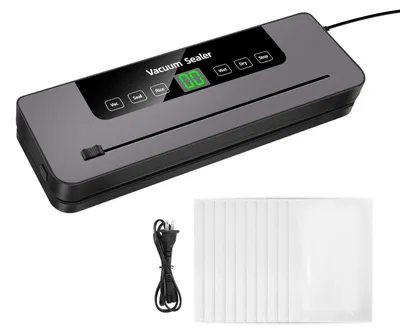 Zdjęcie produktu dla Zgrzewarka próżniowa – automatyczna – siła ssania 60 kPa – 150 W – szerokość zgrzewu 3 mm – do suchych i wilgotnych produktów spożywczych – 10 torebek