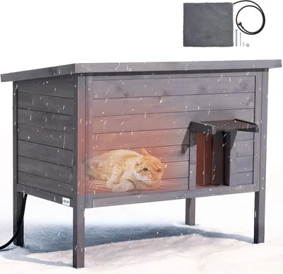 Image de VEVOR Maison pour chats Outdoor 870 x 535 x 690 mm, niche pour chats en bois, niche pour chats résistante à l'hiver avec coussin chauffant de 30 W, porte rabattable en PVC & toit en asphalte, abri pour chats pour 1 à 3 chats en hiver,