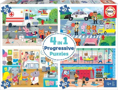 Produktbild von Educa 18903 Alltagshelden 4in1 Kinderpuzzle mit 20 40 60 und 80 Teilen