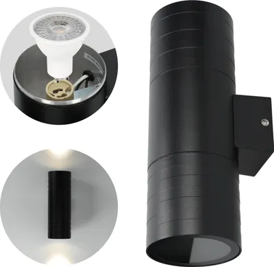 Image de Applique extérieure Applique QUERK 5 bidirectionnelle ronde noire étanche GU10 pour le jardin, la façade