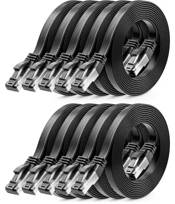 Produktbild von deleyCON 0,5m CAT 8 Flach Netzwerkkabel RJ45 40 Gbit/s, 10 Stück - Schwarz