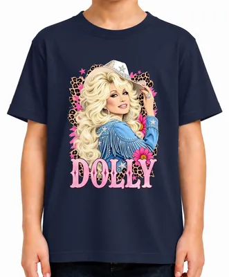 Zdjęcie produktu dla Dolly Parton, koszulka dziecięca, motyw country, legenda muzyki country, motyw "cowgirl", styl western, retro, śpiewaczka, kolor granatowy, rozmiar 128
