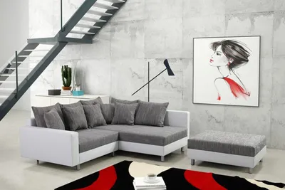 Produktbild von Modernes Sofa Couch Ecksofa Eckcouch in weiss Eckcouch mit Hocker  - Minsk R