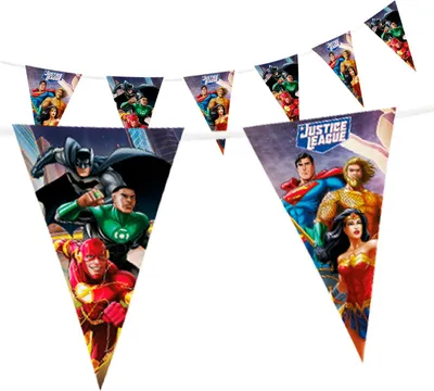Produktbild von Wimpelkette Justice League 5 m Fahnenkette Dekokette Tischdeko Kindergeburtstag