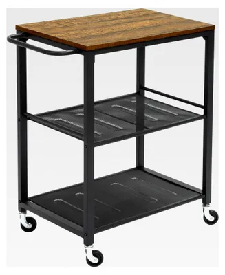 Produktbild von Servierwagen, Küchenwagen mit 3 Ebenen und 4 Rollen, Handlauf Design Küchenregal für Küche und Wohnzimmer, 60 x 40 x 76,5 cm, Vintage Industriestil