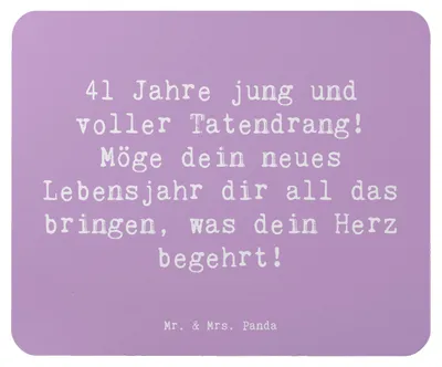 Produktbild von Mr. & Mrs. Panda Mousepad Spruch 41. Geburtstag Tatendrang - Lavendeltraum - Geschenk, neues Lebensjahr, Happy Birthday, pc, mousematte, Mouse Pad, Alter, mausunterlage