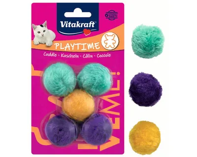 Image de Jouet pour chat Vitakraft balles en peluche avec spinner 5 pcs Ø 3 cm