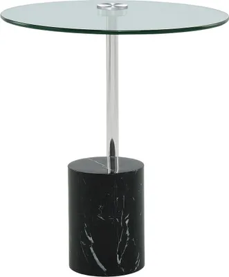 Produktbild von Qiyano Beistelltisch rund mit Sockel Marmor Edelstahl Glas Metall edel zeitlos modern Ablage Nachttisch Couch Wohnzimmer Schlafzimmer Höhe: 50 cm Farbe: Silber / Schwarz